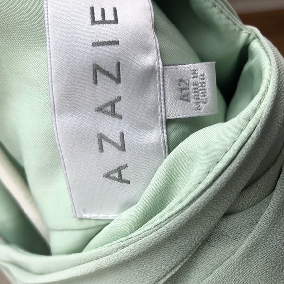 NEW Azazie A-Line Ruched Chiffon Dress in Dusty Sage - Picture 6 of 9